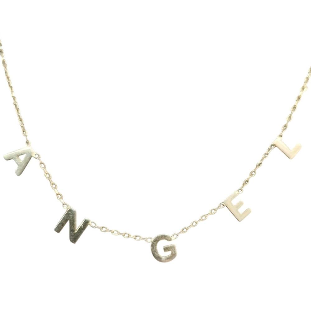 925 Sterling Silver Gold -Tone "ANGEL" Letter Charm Necklace 16"